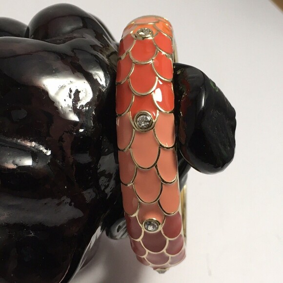 Oranges Enamel Hinged Mermaid Scales Bangle Bracelet W Crystals - Picture 5 of 10